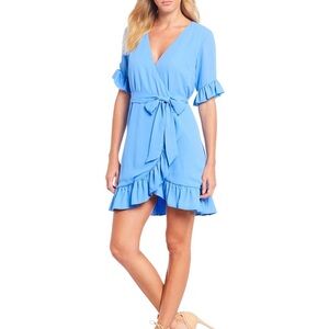 Gianni Bini Blue Wrap Dress Ruffles